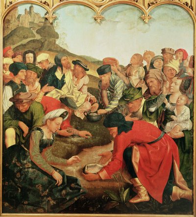 Raccolta della manna nel deserto da Master of the Evora Altarpiece